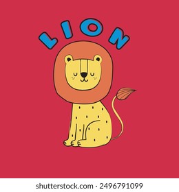 Cute and colorful lion Vector Illustration For Kids seamless print pattern graphic tee design for kids market as vector