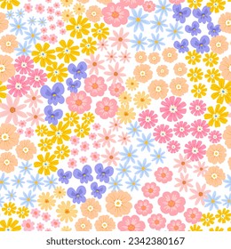 cute colorful little blossoms, seamless pattern