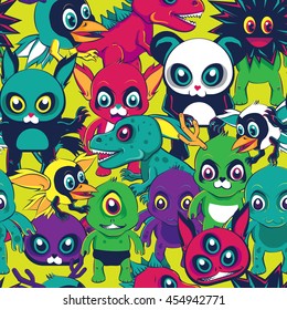 cute colorful little monster seamless pattern