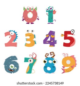Cute, colorful little monsters numbering