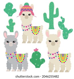 Cute colorful llama vector cartoon illustration