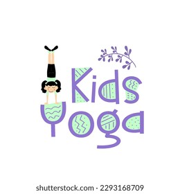 Cute colorful logo kids yoga design for posters, t-shirts, advertisement. . Vector illustration