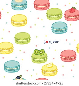 Patrón colorido lindo de Macaron con aderezos de frutas