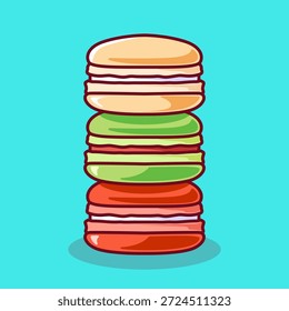 Ilustración vectorial colorida linda del macaron con el estilo dulce del postre para la panadería, el café, la marca de la comida, y el diseño de empaquetado