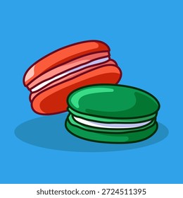 Ilustración vectorial colorida linda del macaron con el estilo dulce del postre para la panadería, el café, la marca de la comida, y el diseño de empaquetado