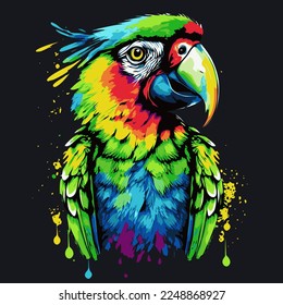 Cute, colorful macaw parrot portrait. Graffiti style, printable design for t-shirts, mugs, cases, etc.