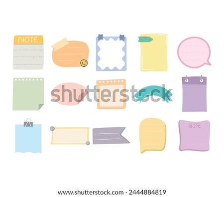 cute and colorful memo and note paper set illustration