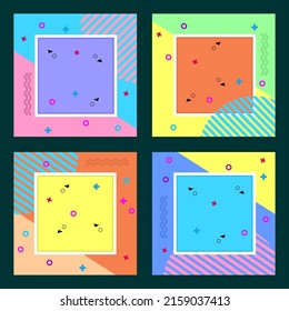 cute and colorful memphis style feed design set. summer themed background design
