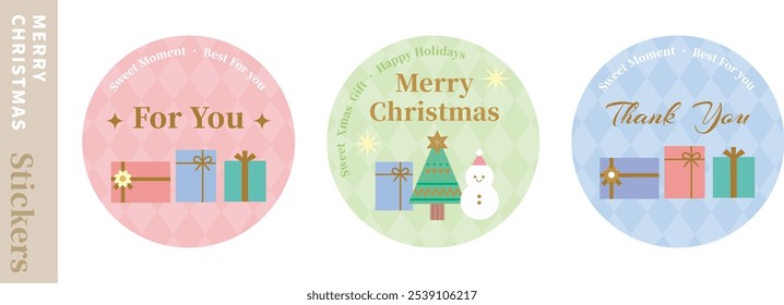 Cute colorful Merry Christmas packaging gift stickers. Thank for you label promotion Snowman gift