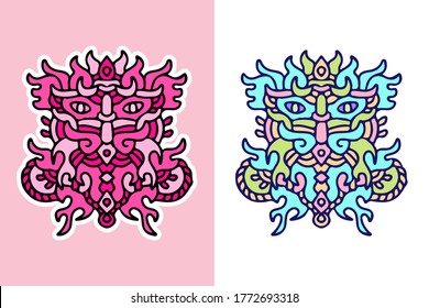 Cute colorful monster doodle illustration for poster, sticker, or apparel merchandise.With vaporwave/synthwave style, aesthetics of 80s.