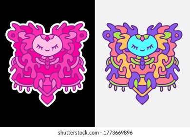 Cute colorful monster doodle illustration for poster, sticker, or apparel merchandise.With vaporwave/synthwave style, aesthetics of 80s.