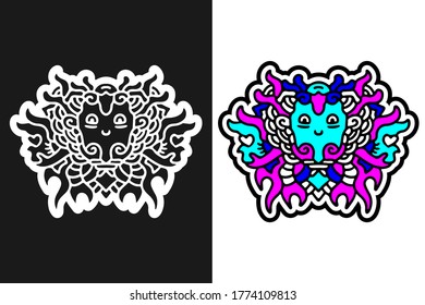 Cute colorful monster doodle illustration for poster, sticker, or apparel merchandise.With vaporwave/synthwave style, aesthetics of 80s.