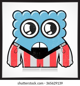 Cute colorful monster with grunge isolated on white. Cartoon illustration. vector
