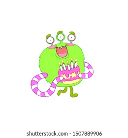 Cute colorful monster. Isolated vector object on white background. Cartoon character.