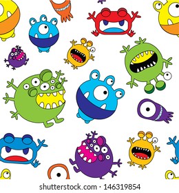 Cute Colorful Monster Seamless Pattern, vector illustration
