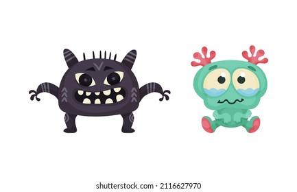Cute colorful monsters set. Cartoon funny mutants characters vector illustration