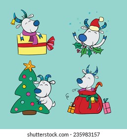 Cute colorful  New Year vector set with goats