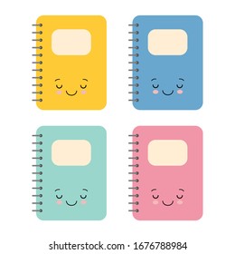 Cute colorful notebook cartoon design, Kawaii school expression cute character funny and emoticon theme