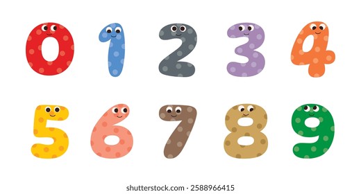 Cute colorful numbers funny characters collection for kids