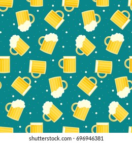 Cute colorful oktoberfest seamless pattern with tasty beer pints. Nice color traditional german oktoberfest holiday texture for textile, wrap paper, wallpaper, background, surface, cover