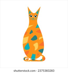 Cute colorful orange spotted cat looking like bowling pins. One from the collection for kids. Vector illustration	