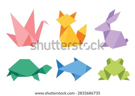 Cute Colorful Origami Animals Vector Set Paper Folded Animal Clipart