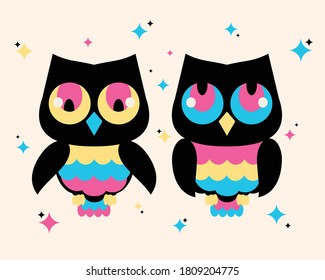 Cute Colorful Owl Illustration Vector