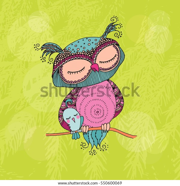 Cute Colorful Owl Little Bird Sitting Stock Vector Royalty Free