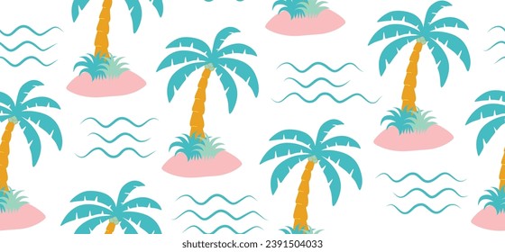 Cute colorful palm tree seamless pattern for summer holidays background.