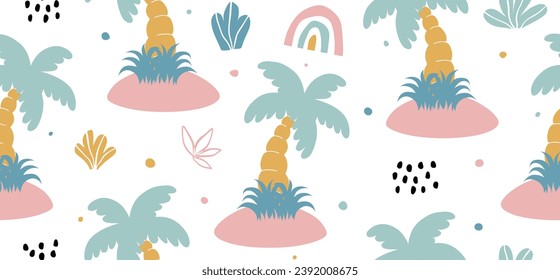 Cute colorful palm tree seamless pattern for summer holidays background.