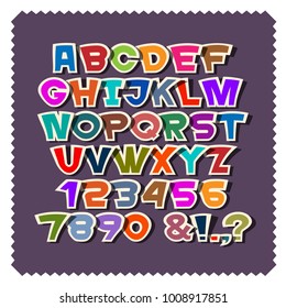 Cute colorful paper alphabet  letters,numbers and punctuation marks. Vector set