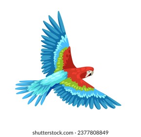 Perro colorido y lindo. Un pájaro brillante, un animal lindo con plumas. Mamífero tropical y exótico. Elemento gráfico para el sitio web. Dibujo vectorial plano de dibujos animados aislado en fondo blanco