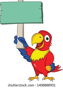 cute colorful parrot holding a banner sign