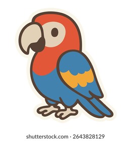 A cute colorful parrot in kawaii cartoon style with red, blue, and yellow feathers. Perfect for stickers, kids' designs, and fun decor. EPS vector, fully editable and scalable.