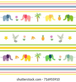 Cute colorful pattern with elephants and stripes