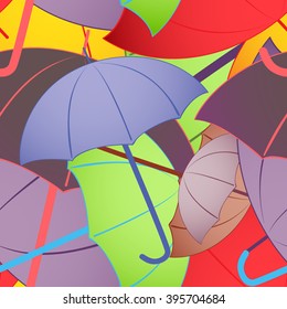 Cute colorful pattern for fabric. Seamless set of umbrellas.