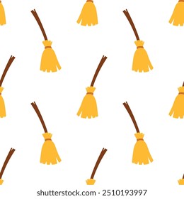 cute colorful pattern with witch brooms, halloween vector illustration great for festive background, decoration, cards, wallpaper, wrapping paper, prints, fabrics, textile