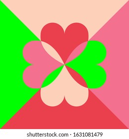 Cute colorful patterns in the shape of a clover and beautifully arranged by the heart