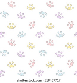 cute colorful paws seamless vector pattern background illustration