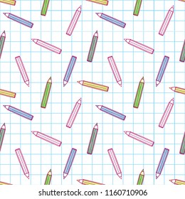 cute colorful pen pattern on checked background