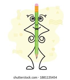 Cute colorful pencil art with doodle style vector illustration. Funny clip art for back to school theme.