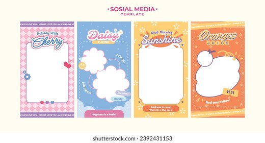 Cute colorful photo frame illustration set. Cute social media stories posts frames template design.