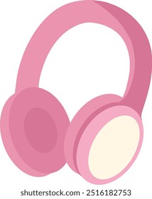 Cute Colorful Pink and Cream Headphone Vector Illustration