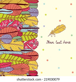 Cute colorful postcard with feathers.