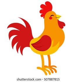 Cute colorful proud rooster isolated on white background