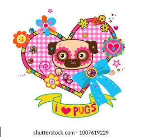 Cute and Colorful Pug Ilustration