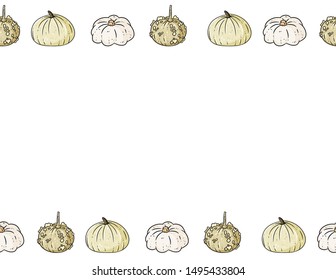 Cute colorful pumpkins cartoon seamless pattern. Halloween decoration banner. Space for text