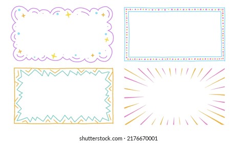 Cute Colorful Purple Blue Green Orange Doodle Rectangle Black and White Cloud Star Circus Light Zig Zag Explode Anime Concentrated Manga Focus Line  Cartoon Borders Frames Set Collection Bundle