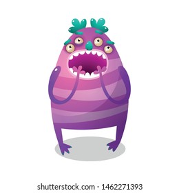 Cute colorful purple monster with four eyes and legs