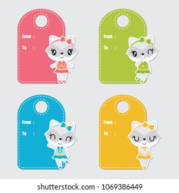 Cute Colorful Raccoon Custom Vector Cartoon Illustration For Birthday Gift Tags Design, Postcard And Sticker Set